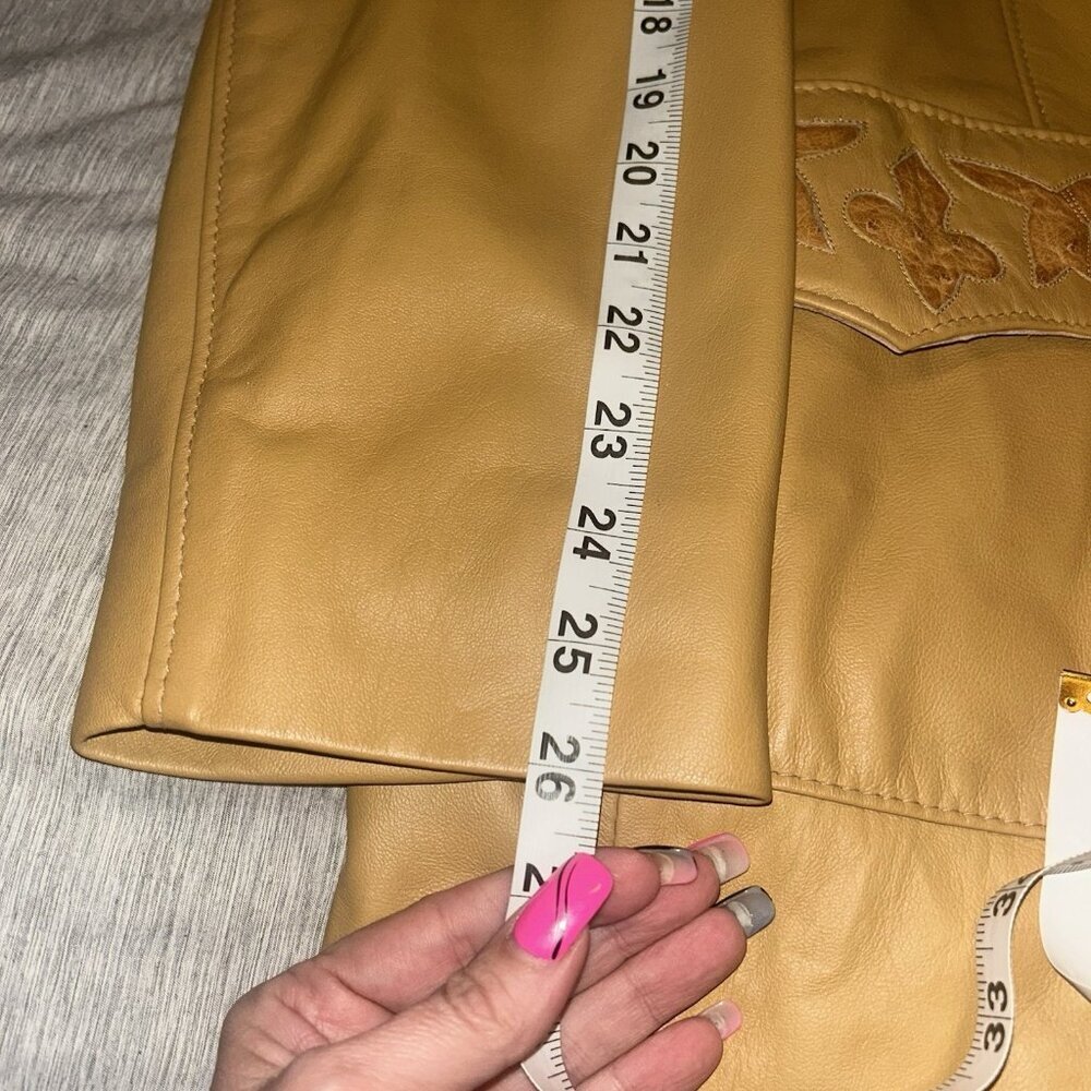 Vintage The Leather Factory Pharr Texas Embroidered Tan Leather Jacket Size 44 - Picture 11 of 12